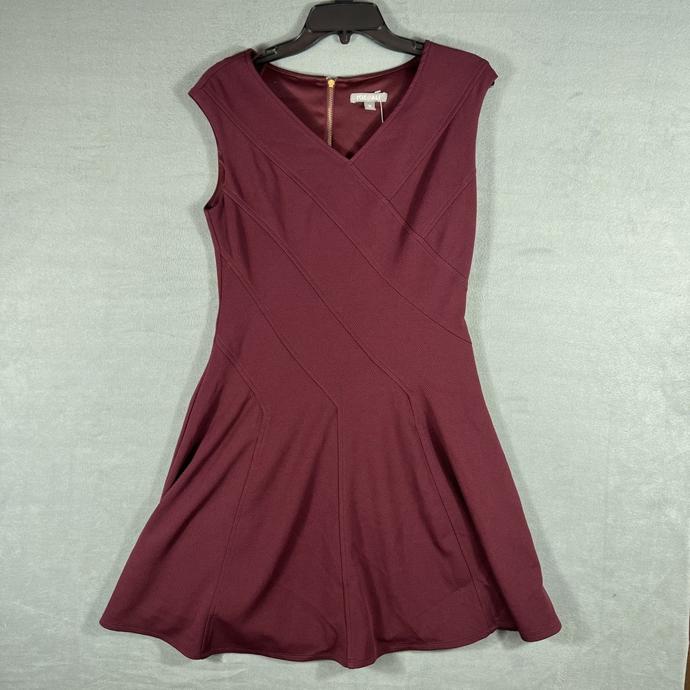 Roz & Ali Women's Size 10 Burgundy V-Neck Sleeveless A-Line Dress Gold Zipper